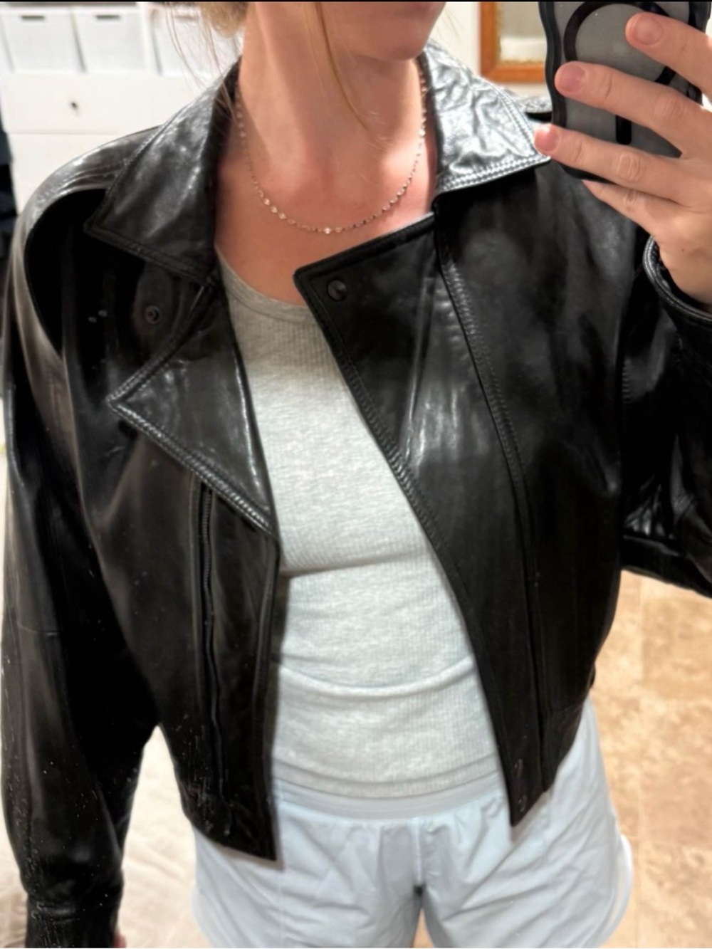 Genuine Black Leather Bomber Jacket